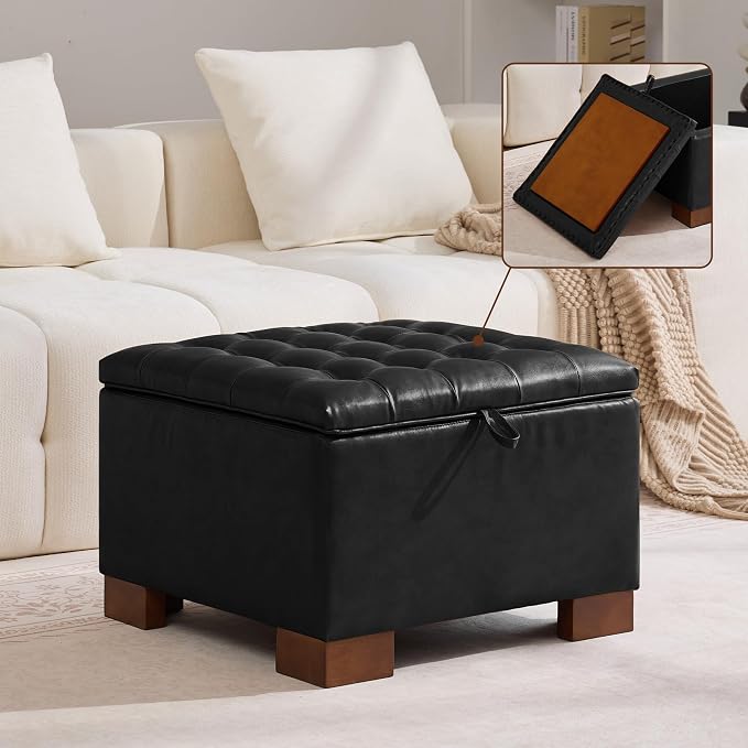 WUTUTUEE 24" Faux Leather Square Storage Ottoman by WUTUTUEE
