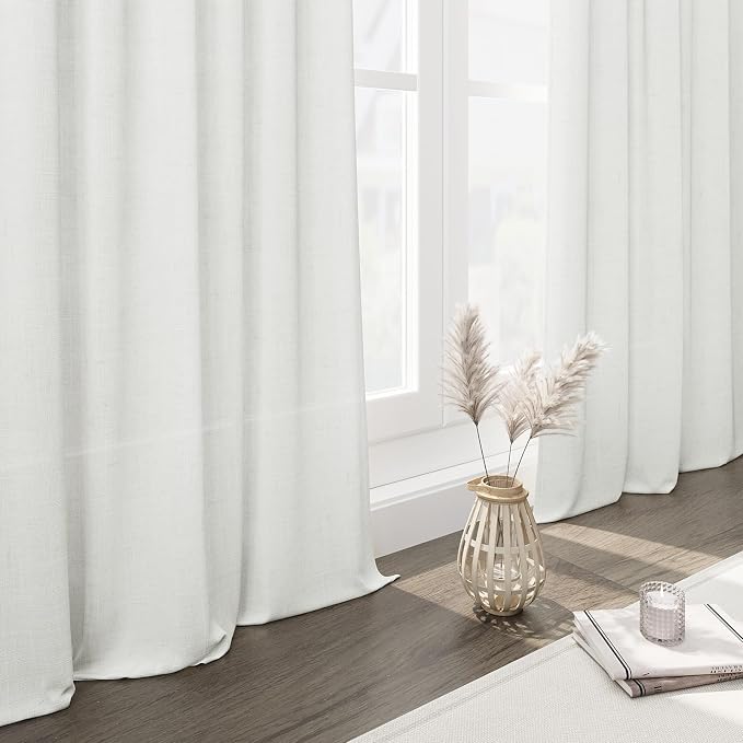 Nanspring Off White Linen Blend Semi Sheer Curtains 86 Inches Long 2 Panel Set - Image 6