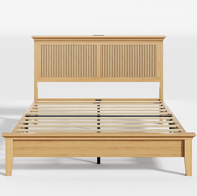 Lifezone Wood Queen Bed, Solid Wood Bed - Image 3