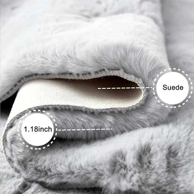 Ghouse Faux Rabbit Fur Round Rug 5ft Grey Round Rugs - Image 3