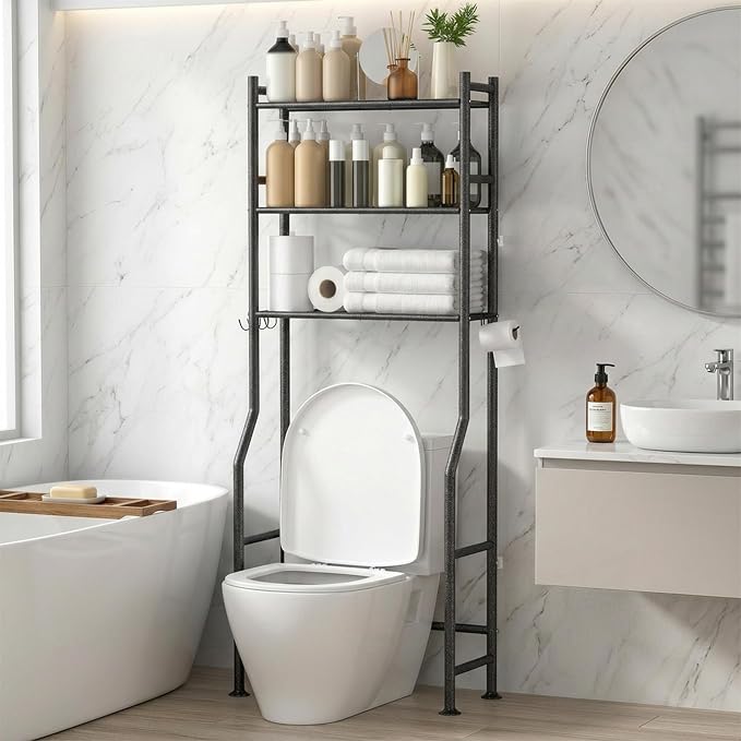 GloTika 3-Tier Over Toilet Storage - 150lb Total Capacity Metal Bathroom by QualityHomewareTimlessComfort