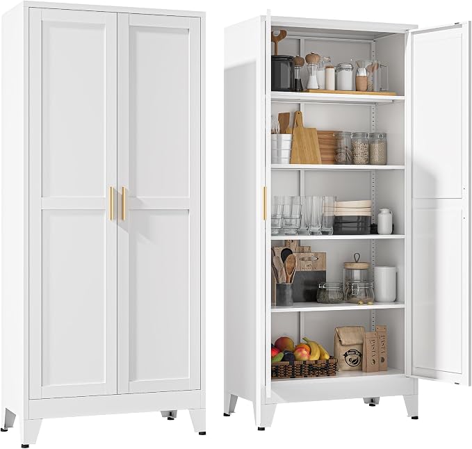 YAUWOH 71''Metal Cabinet with 4 Adjustable Shelves, 5-Tier Pantry Storage by YAUWOHFactoryOutletsColorfulMetalFurniture