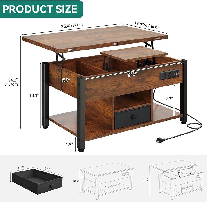 YITAHOME 4-in-1 Lift Top Coffee Table - Image 3