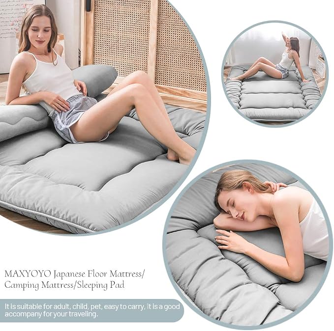 MAXYOYO Japanese Floor Mattress, Thicken Futon Sleeping Pad Foldable Roll Up - Image 6
