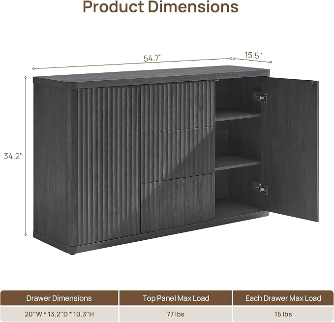 SICOTAS Buffet Cabinet with Storage 54.7" Large Modern Accent Storage Cabinet - Image 3