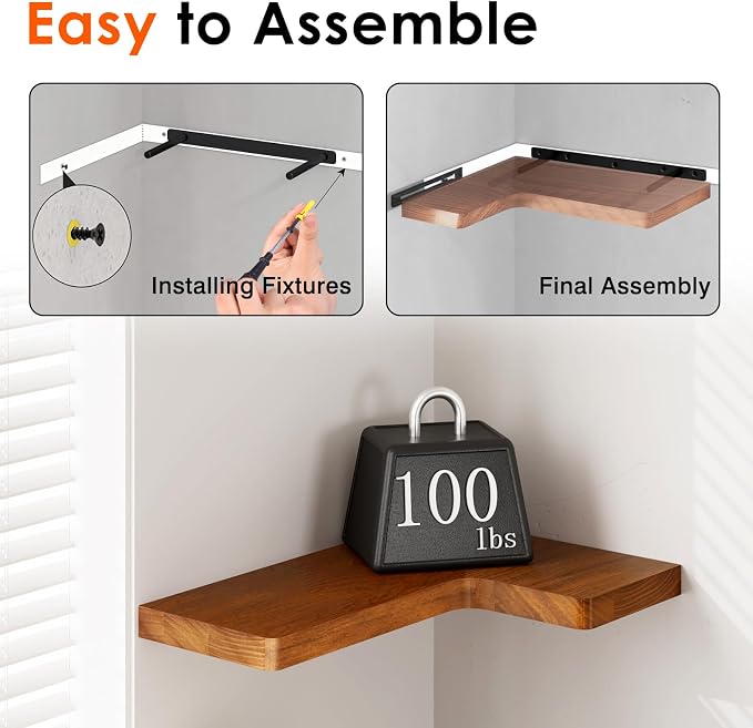 Fixwal Corner Floating Shelves for Wall Mounted Natural Solid Wood 16"x11.4" - Image 4