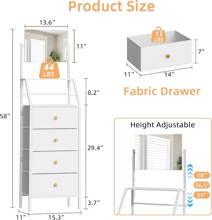 HIGDBFE 4-Drawer Dresser with Mirror, Vanity with 2-Tier Shelves, Fabric Chest - Image 2