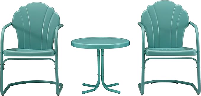 Crosley Furniture Tulip 3-Piece Outdoor Chair and Side Table Set, Retro Metal - Image 2