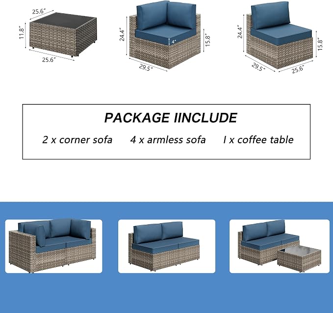 7 Piece Outdoor Patio Furniture Set, Natural PE Rattan Wicker Sectional Sofa - Image 4