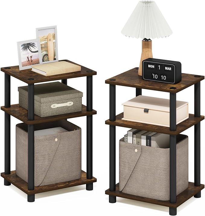 Furinno JUST Side Table Set of 2, 3-Tier Modern End Tables, Open Shelves Night by Furinno-FitsYourSpaceFitsYourBudget