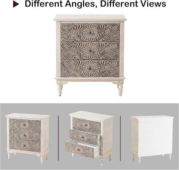 HOMPUS Nightstands Set of 2, Night Stand w Flower Pattern, Bedside Table Set of - Image 8
