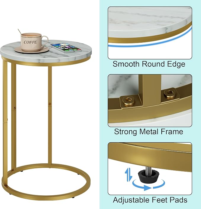 Function Home C Table End Table, Marble C Shaped Sofa Side Table, Couch Tables - Image 7