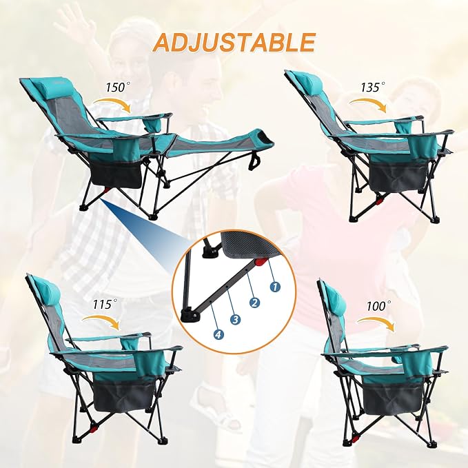 Reclining Camping Chair with Removable Footrest Lounge Chair with Headrest - Image 7