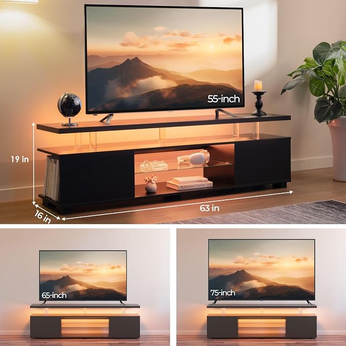 Cubehom Black TV Stand, Glass TV Stands - Image 2