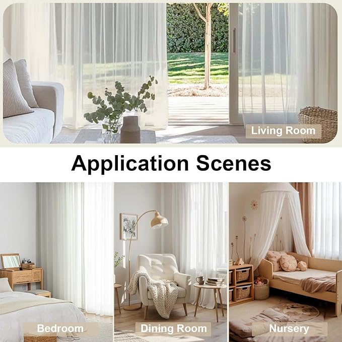 OWENIE Ivory Sheer Curtains 102 Inches Long 2 Panels Set, Sheer Curtain - Image 8