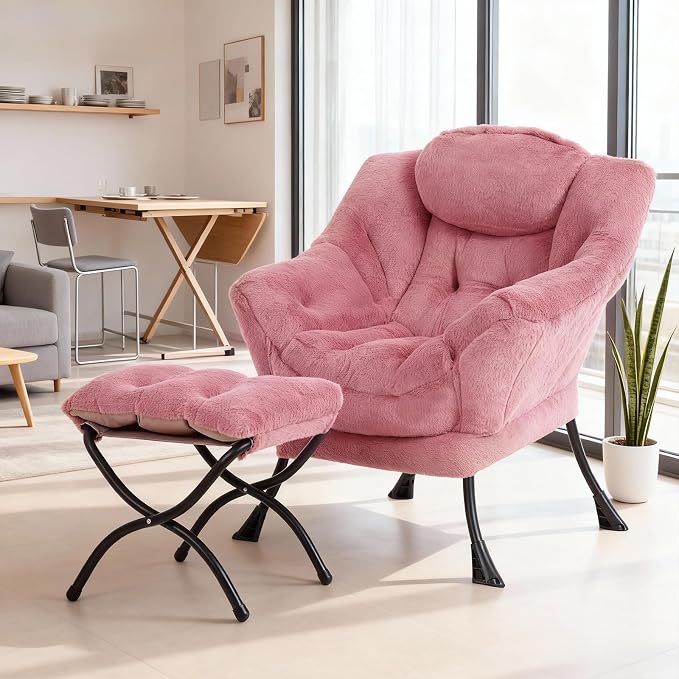 Lazy Chair with Ottoman, Modern Accent Chair Contemporary Sofa Chair with - Image 2