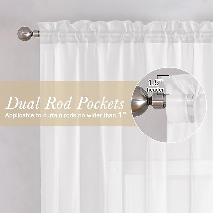 Lecloud White Sheer Curtains 84 Inches Long 2 Panels, Solid Airy Voile Extra - Image 4