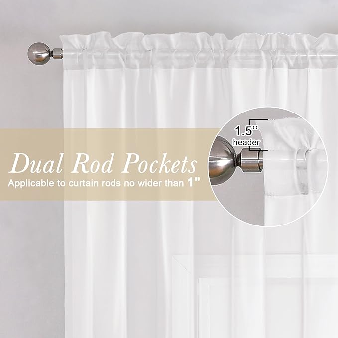 Lecloud White Sheer Curtains 84 Inch Length 2 Panels Set, Airy Voile Window - Image 2