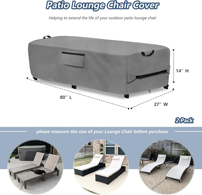 Waterproof Patio Lounge Chair Cover 2 Pack, Heavy Duty 600D Waterproof Outdoor - Image 2