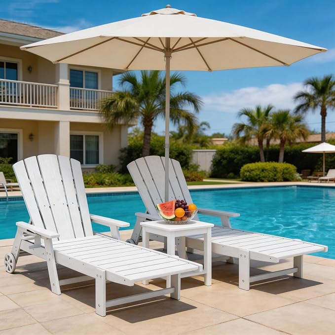 Outdoor Lounge Chair, HDPE 4-Position Adjustable Chaise Lounge Outdoor - Image 2