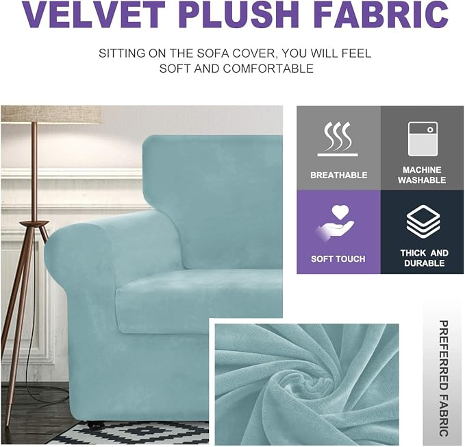 ZNSAYOTX Oversized Velvet Couch Cover 4 Piece Stretch Sofa Covers - Image 3