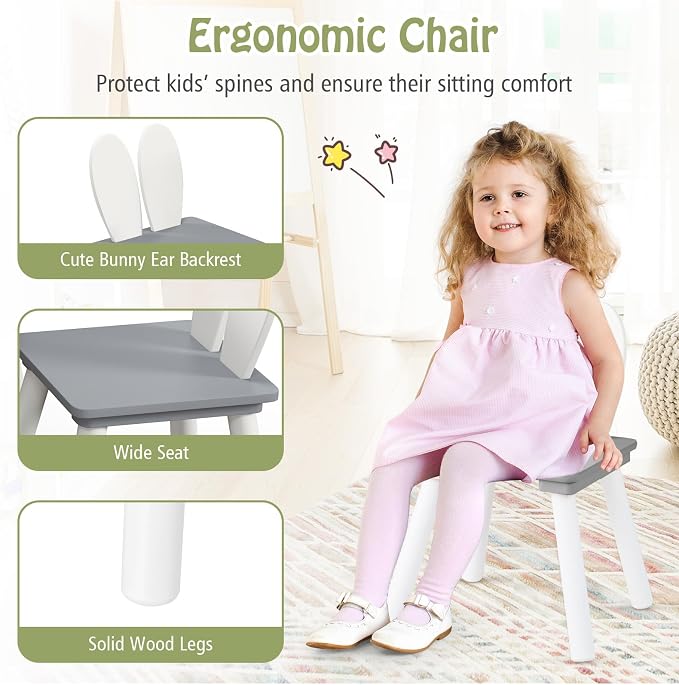 Costzon Kids Table and Chair Set, 3 Pieces Wooden Activity Table & 2 Rabbit - Image 4
