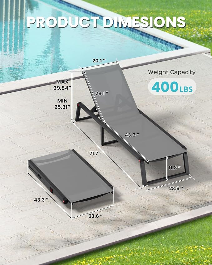 Aluminum Chaise Lounge Chair Outdoor, Foldable& No Assembly Patio Pool Lounge - Image 2