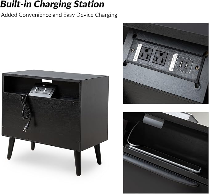 HULALA HOME End Table with Charging Station, Mid-Century Modern 2 Drawer and - Image 4