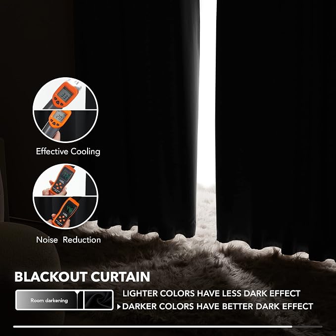 Deconovo Blackout Curtains, Thermal Insulated, W52 x L95 2 Panels, Back Tab - Image 5