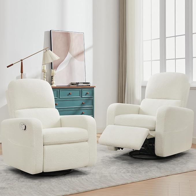 Swivel Rocker Recliner, Oversized Boucle Glider Recliner Nursery, Manual Swivel - Image 8
