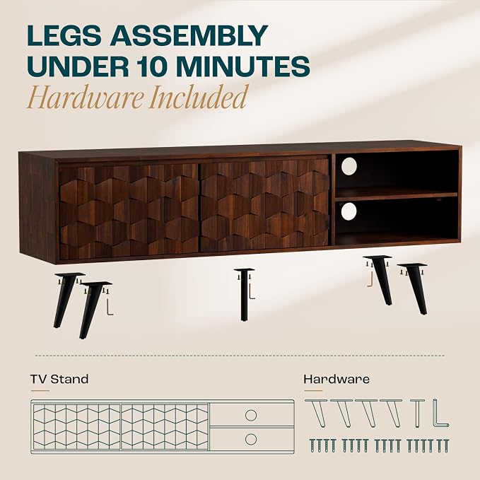 Bme Georgina 65 Inch Solid Wood TV Stand, Under 10 Minutes Assembly - Image 3