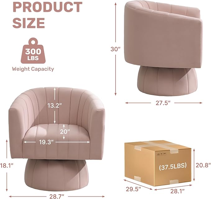 Swivel Accent Barrel Chair Set of 2, Cute Comfy Small Round 360° Arm Chair - Image 2