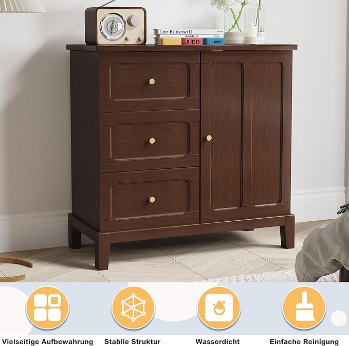HLR Accent Cabinet with 3 Drawers and Door, Wooden Storage Cabinet with Shelves - Image 5