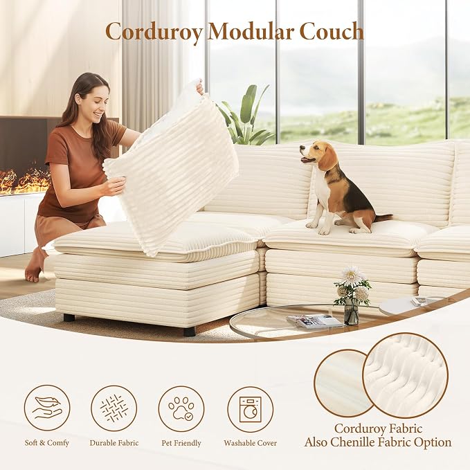 Vesgantti 108" Sectional Sleeper Sofa, 6-Seater Oversized Modular Cloud Couch - Image 6