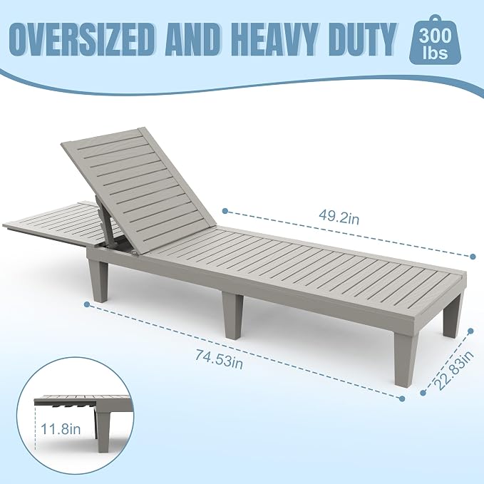Lounge Chair Outdoor, High-Impact PP 5 Position Adjustable Tanning Chair - Image 3