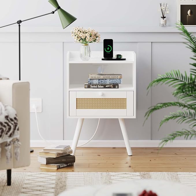 SUPERJARE Nightstands with Charging Station, Bedside Table Set of 2 with PE - Image 2