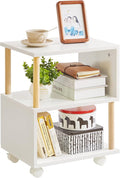 Aibiju Wooden Night Stand with Open Shelf, Nightstand with Wheels, S-Shaped Bed by Aibijusolidwoodfurniture