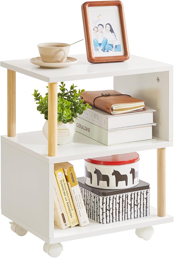 Aibiju Wooden Night Stand with Open Shelf, Nightstand with Wheels, S-Shaped Bed by Aibijusolidwoodfurniture
