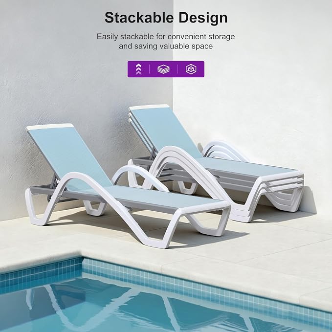 PURPLE LEAF Patio Chaise Lounge Chair Set of 3 Outside Aluminum Plastic - Image 5