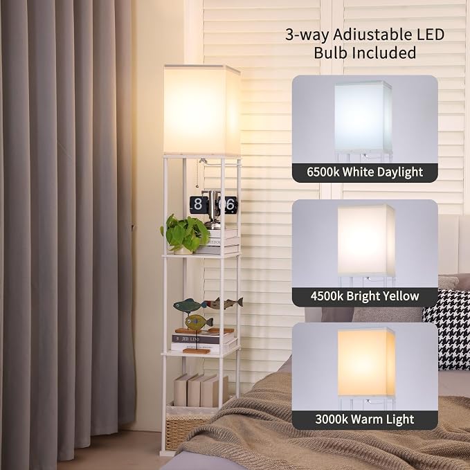Gupuzm Floor Lamp with Shelves, Modern Square Standing Lamp with 3 Color - Image 2