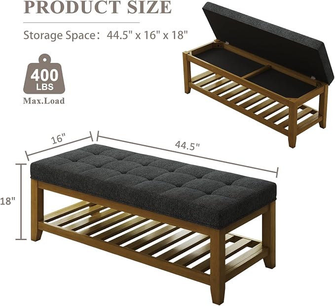 Befurtori Large Rectangular Upholstered Ottoman Bench, Linen Tufted Footrest - Image 2