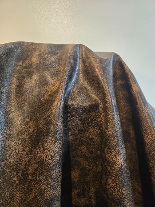 Brown Vintage Distressed Soft Faux Leather Fabric PU Peta Approved Vegan - Image 12