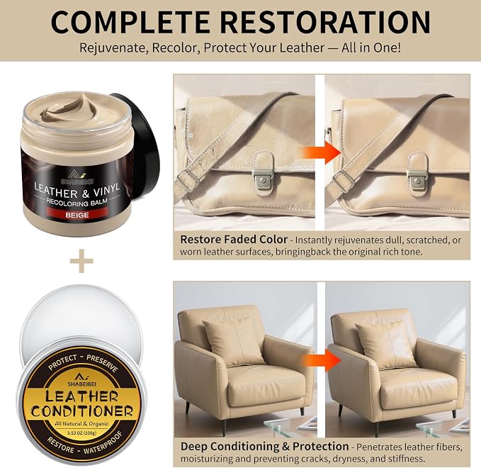 Leather Recoloring Balm with 100ml Mink Oil, Car Seats, Dye & Restorer - Image 2