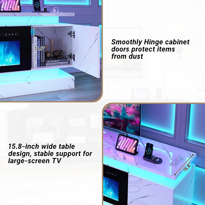 chartustriable 71IN LED TV Stands w/40 inch Fireplace Power Outlet - Image 7