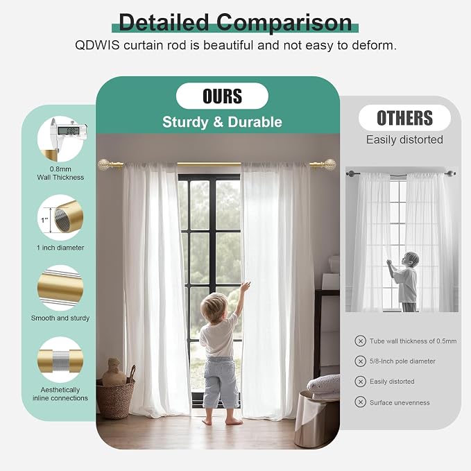 QDWIS 2 Pack Gold Curtain Rods for Windows 28 to 48 inch, Rustic Decorative - Image 3