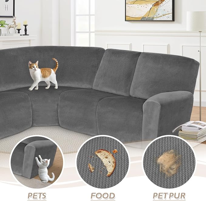 Arfntevss Sectional Recliner Couch Covers Velvet Corner Sectional Sofa Cover - Image 7