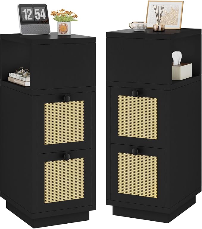 YMYNY Rattan Nightstands Set of 2, Boho Bedside Table by High-qualityhomefurnishing