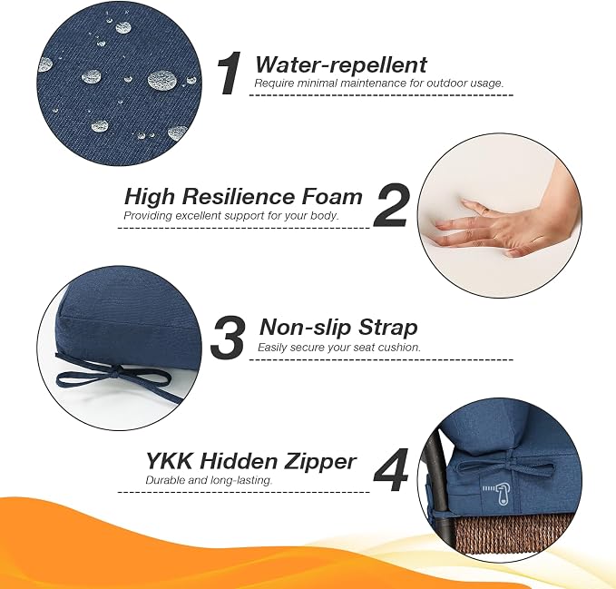 Unimatta Sunbrella Outdoor High Back Chair Cushion Seat Pads, 44 x 21 Inch - Image 4