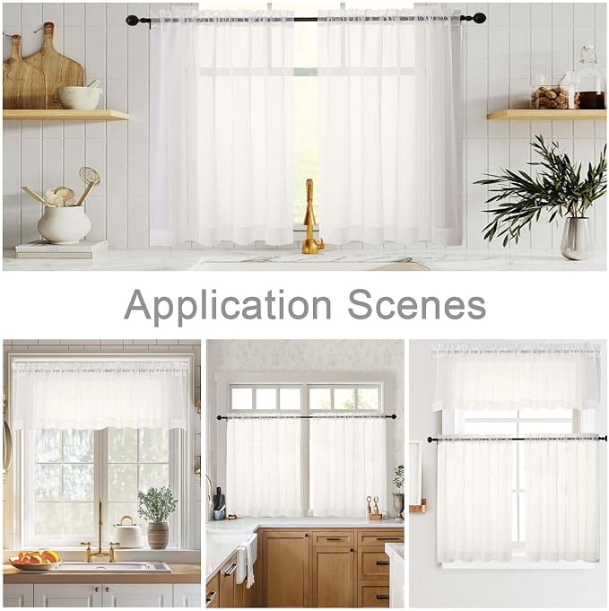 Cafe Curtains 36 Inch Length Tier 2 Pieces, Modern Soft Airy Sheer Kitchen - Image 6
