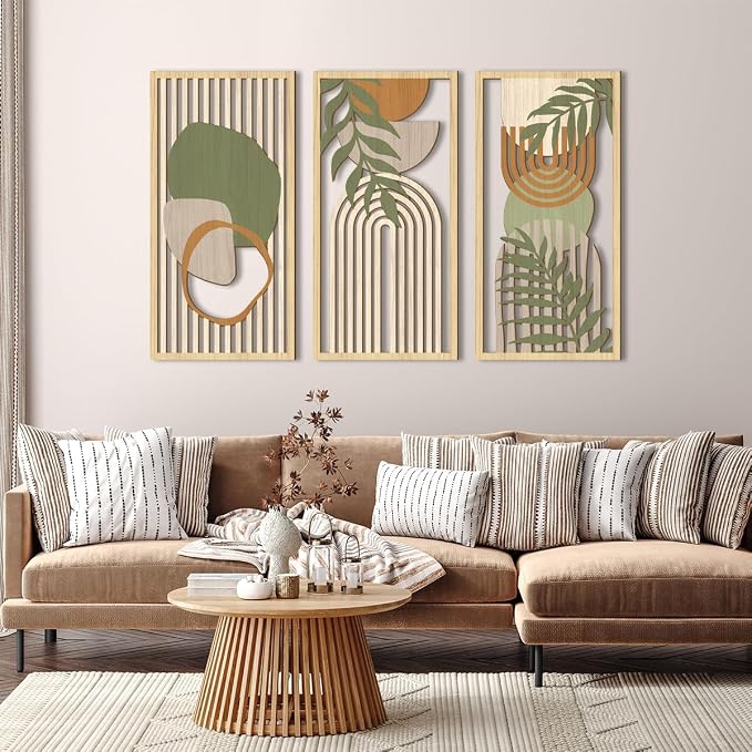 IARTTOP Boho Mid-century Modern Wood Wall Art 16x32 Inch Large Green Abstract - Image 2